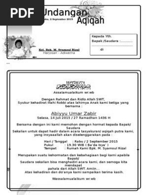 50 Koleksi Contoh Undangan Aqiqah Yang Bisa Di Edit Doc Gratis Terbaru