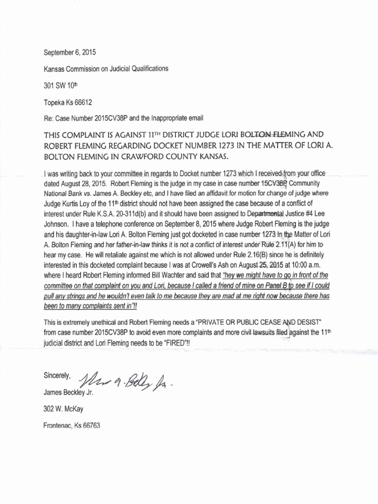 Judicial Complaint Against Kansas Judge Robert Fleming