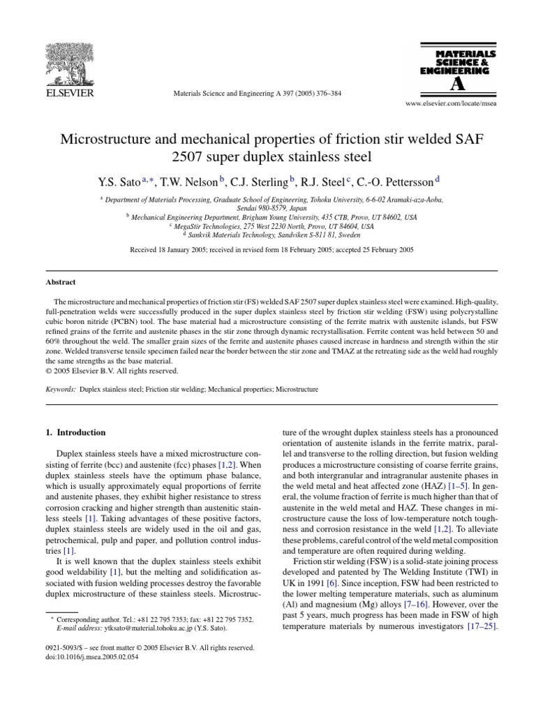Microstructure and Mechanical Properties of Friction Stir Welded SAF ...