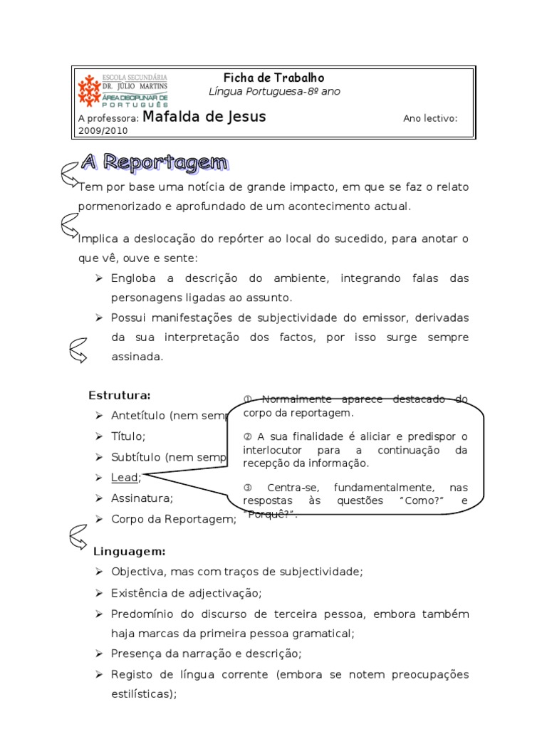 Estrutura de Reportagem para Escola | PDF | Jornal e revista