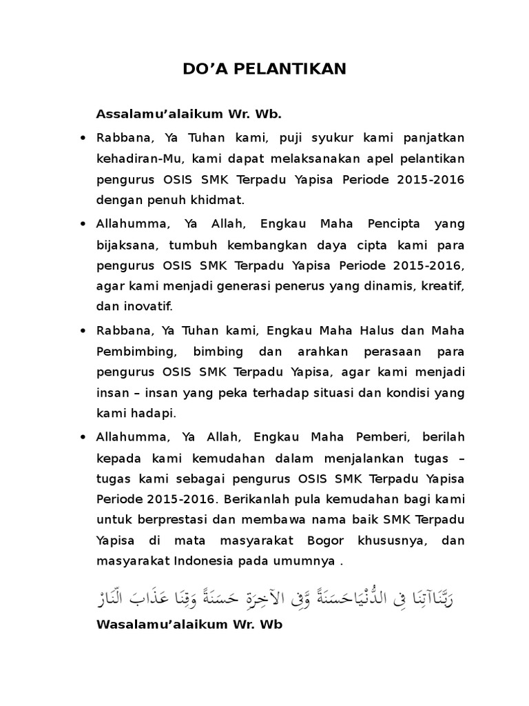 Teks Doa Acara Pelantikan Pengurus Organisasi - IMAGESEE