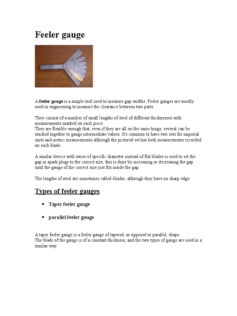 Feeler Gauge Types of Feeler Gauges PDF