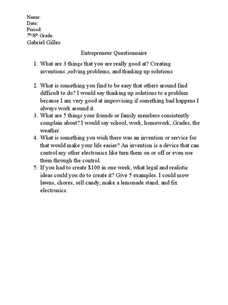 Entrepreneur Questionnaire Insights | PDF | Self-Improvement