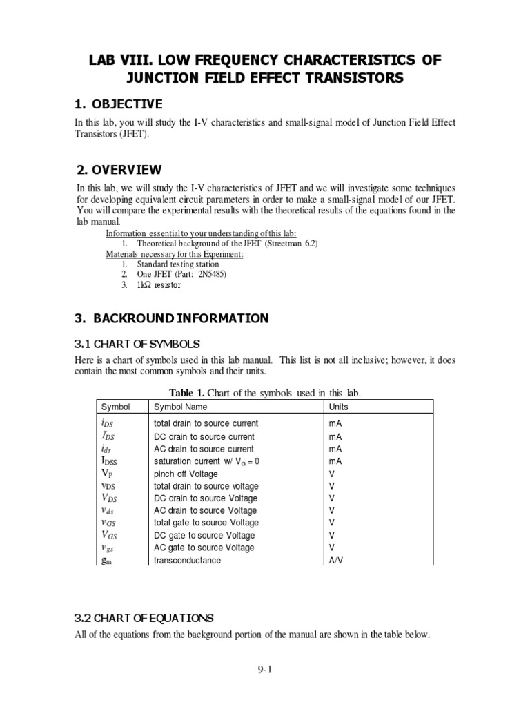 Lab Viii. Low Frequency Characteristics of Junction Field Effect