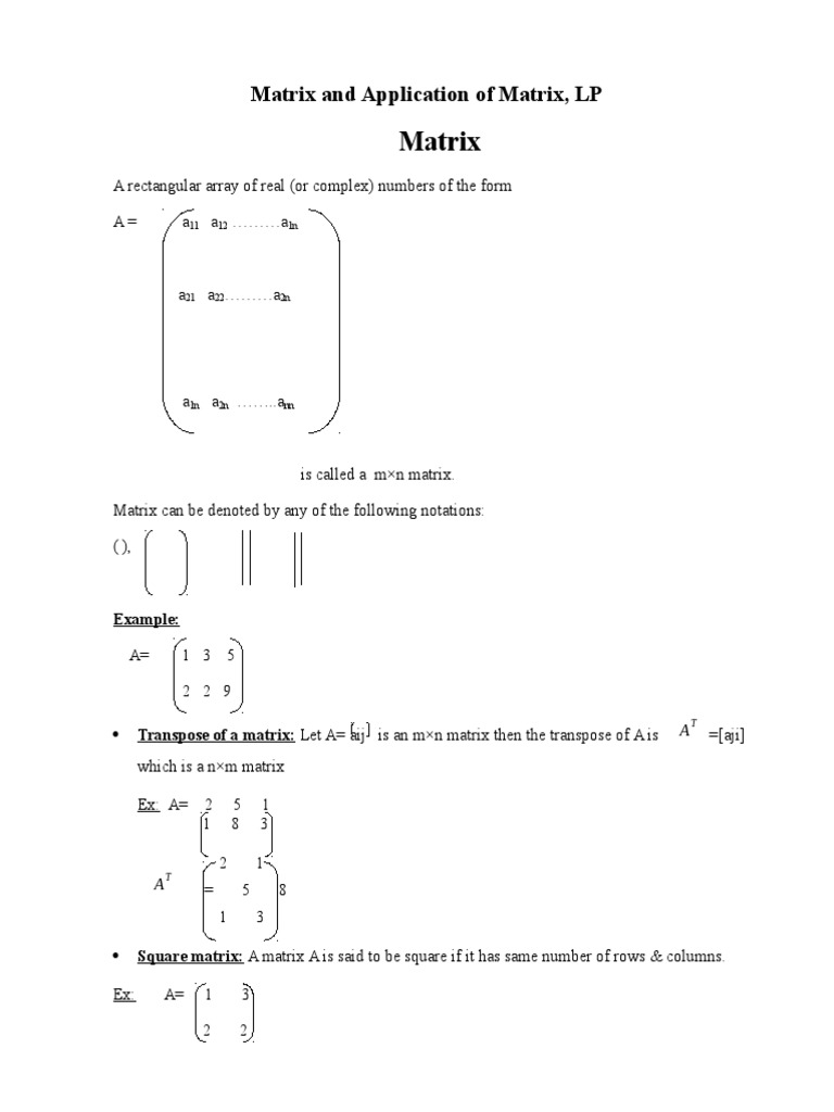 Matrix Application | Matrix (Mathematics) | Linear Programming