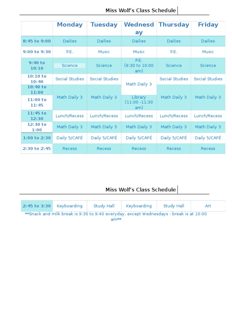 Miss Wolf's Class Schedule | PDF | Foreign Language Studies