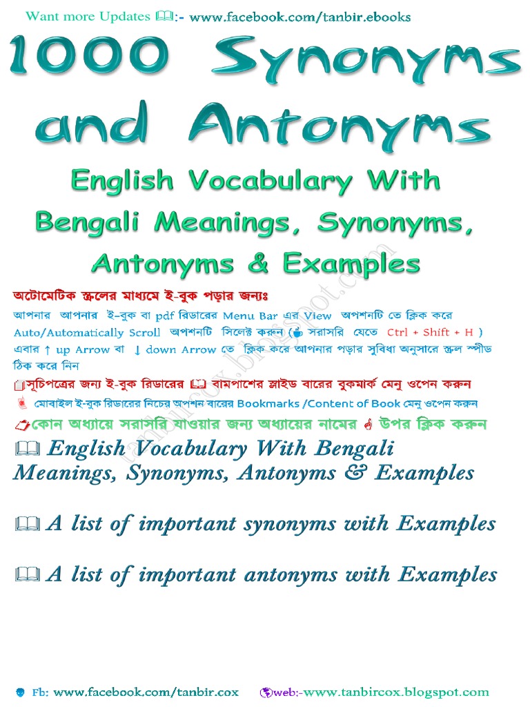 1000 Synonyms Antonyms With Bengali Meanings Pdf