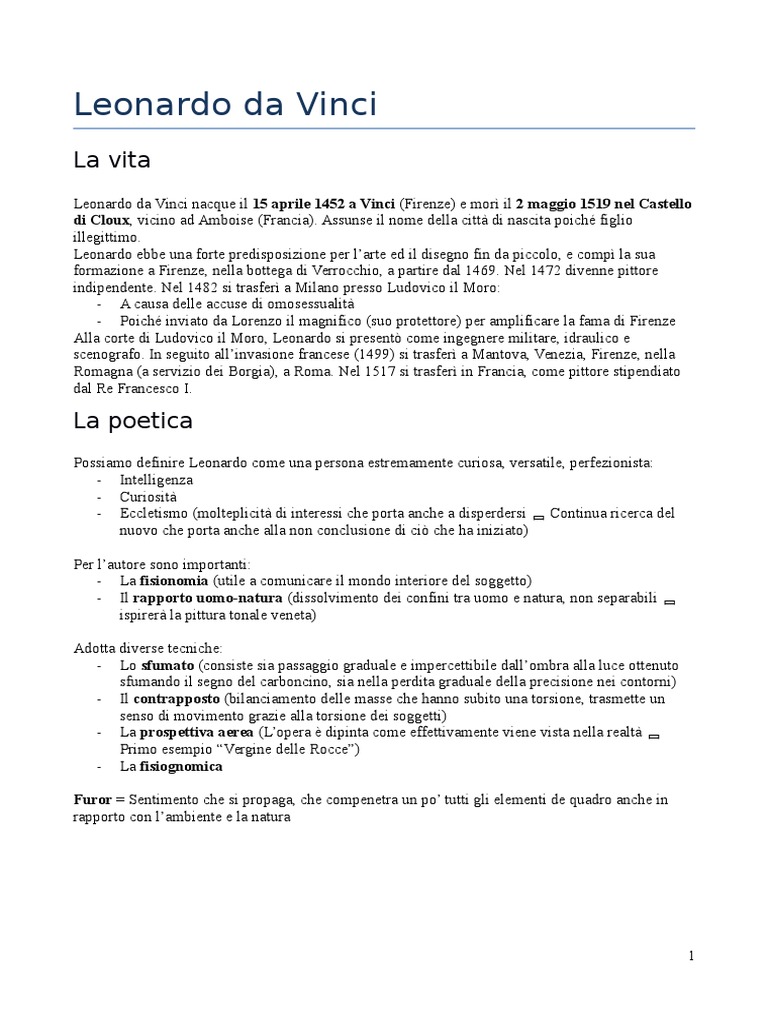 Leonardo Da Vinci Riassunto