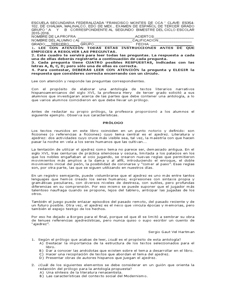 Ejemplo De Un Prologo De Una Antologia Literaria Ejemplo