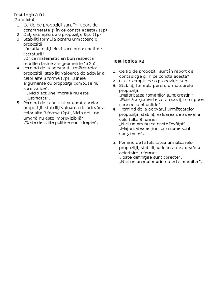 Test Logica - Propozitii Categorice | PDF