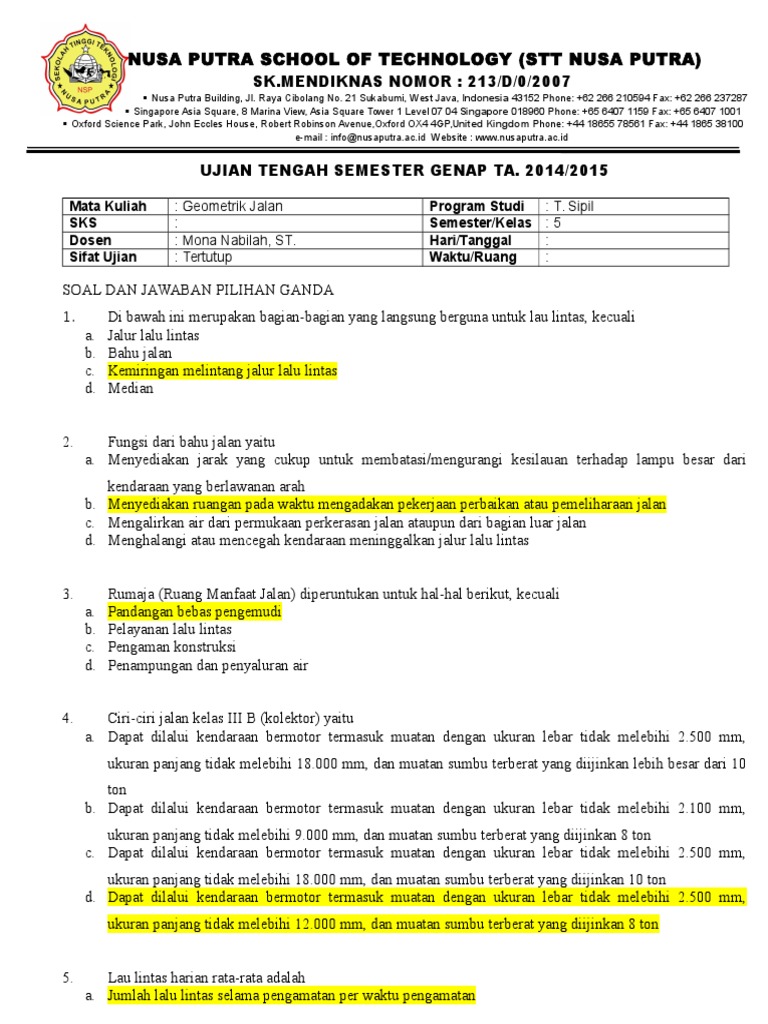 Soal Ujian Geometrik Jalan 5b