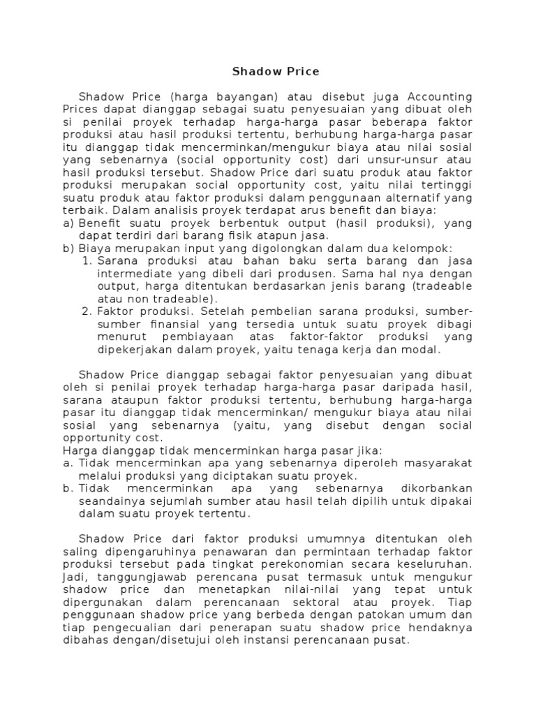 Pengertian dan Fungsi Shadow Price | PDF