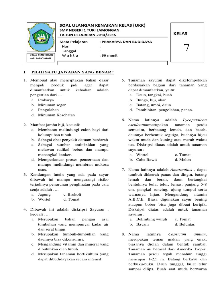 Soal Dan Jawaban Budidaya Tanaman Sayuran Ilmusosial Id