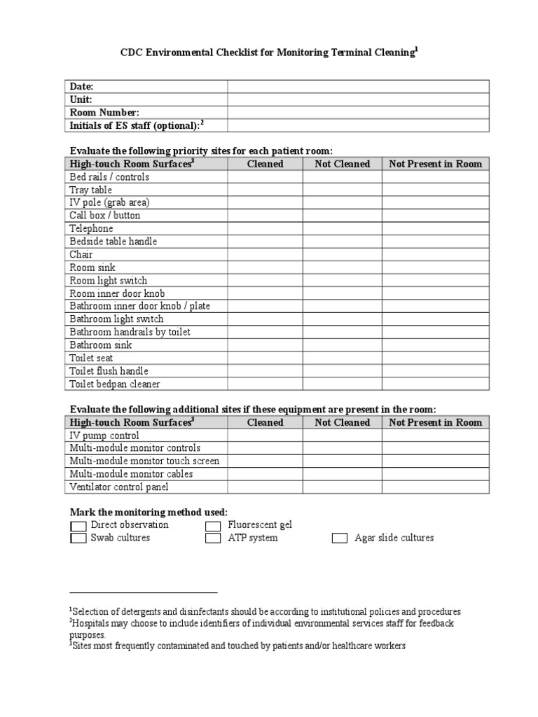 Environmental Cleaning Checklist PDF
