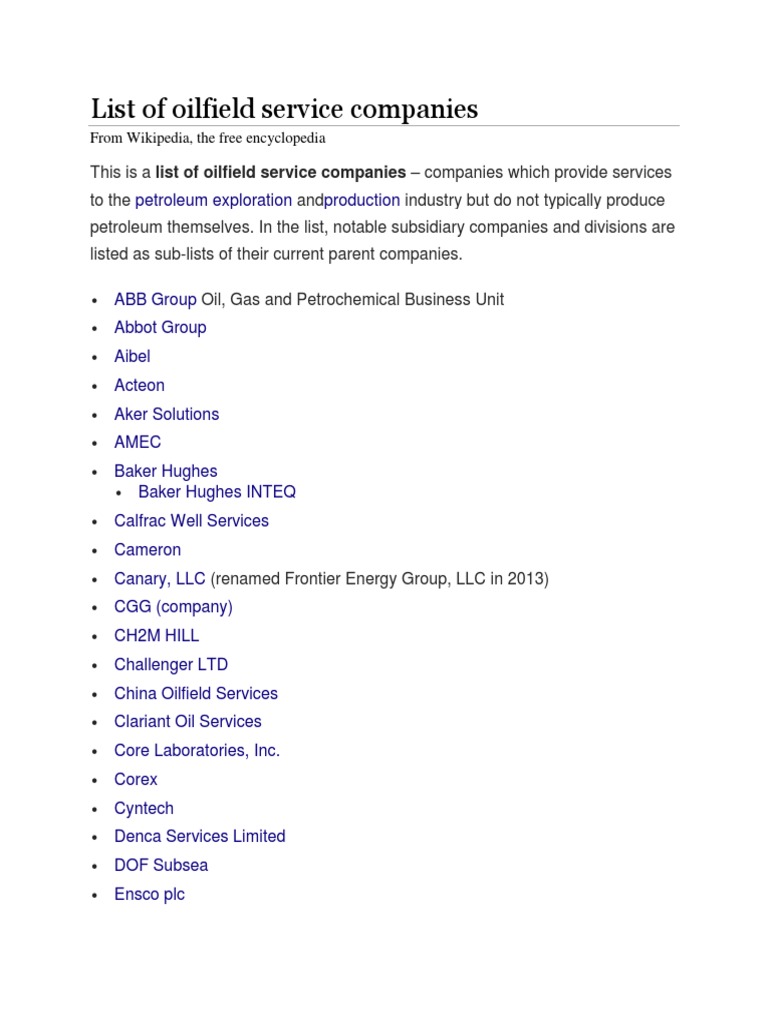 List of Oilfield Service Companies