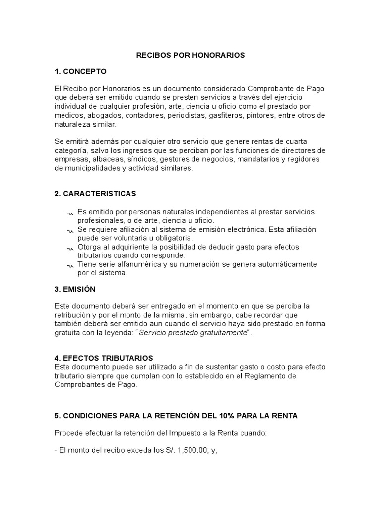Informe Recibos Por Honorarios Cheque Servicios Economia
