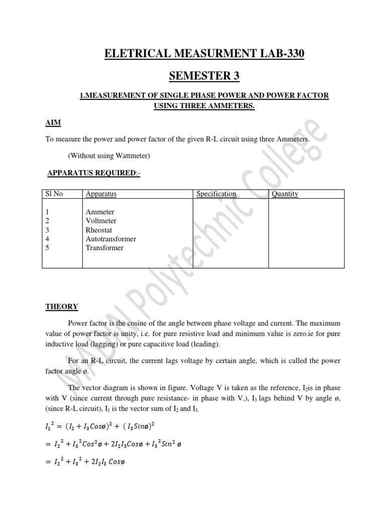 ELECTRICAL MEASUREMENTS LAB330.pdf Voltage Ac Power