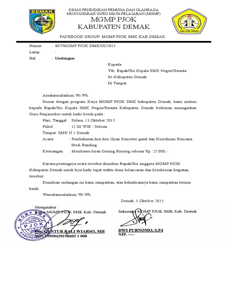 Contoh Surat Udangan Mgmp Pjok Pdf