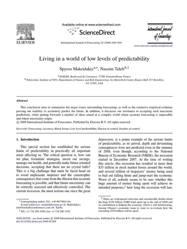 Living in A World of Low Levels of Predictability International Journal ...