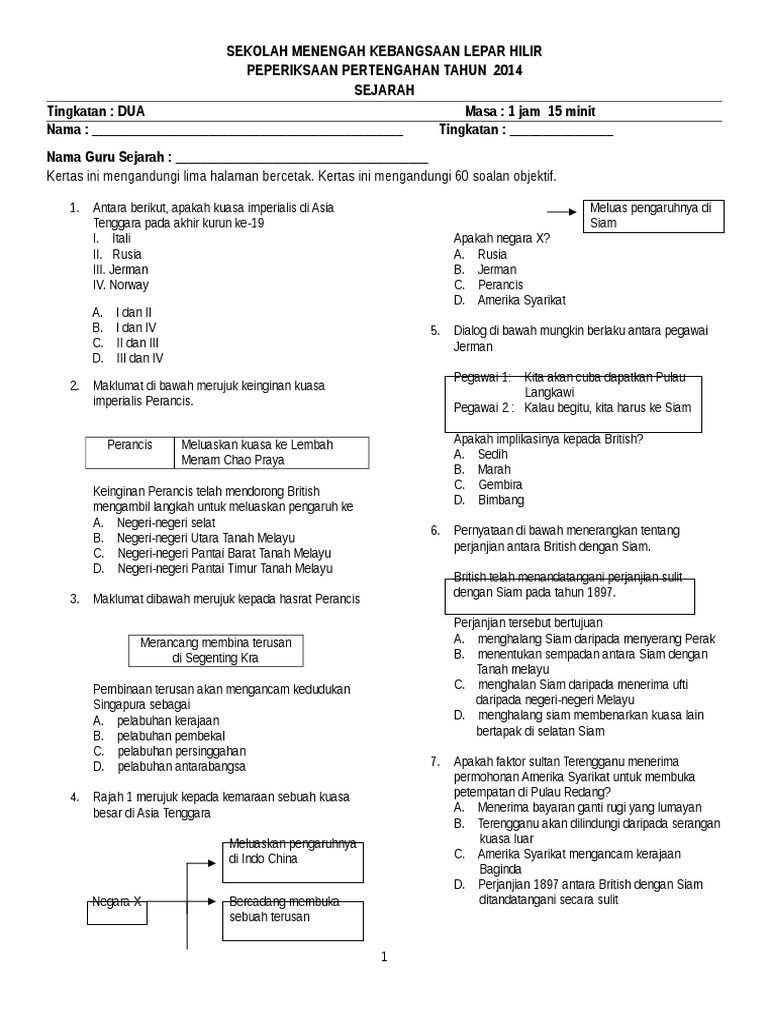 Soalan Sejarah Tingkatan 2