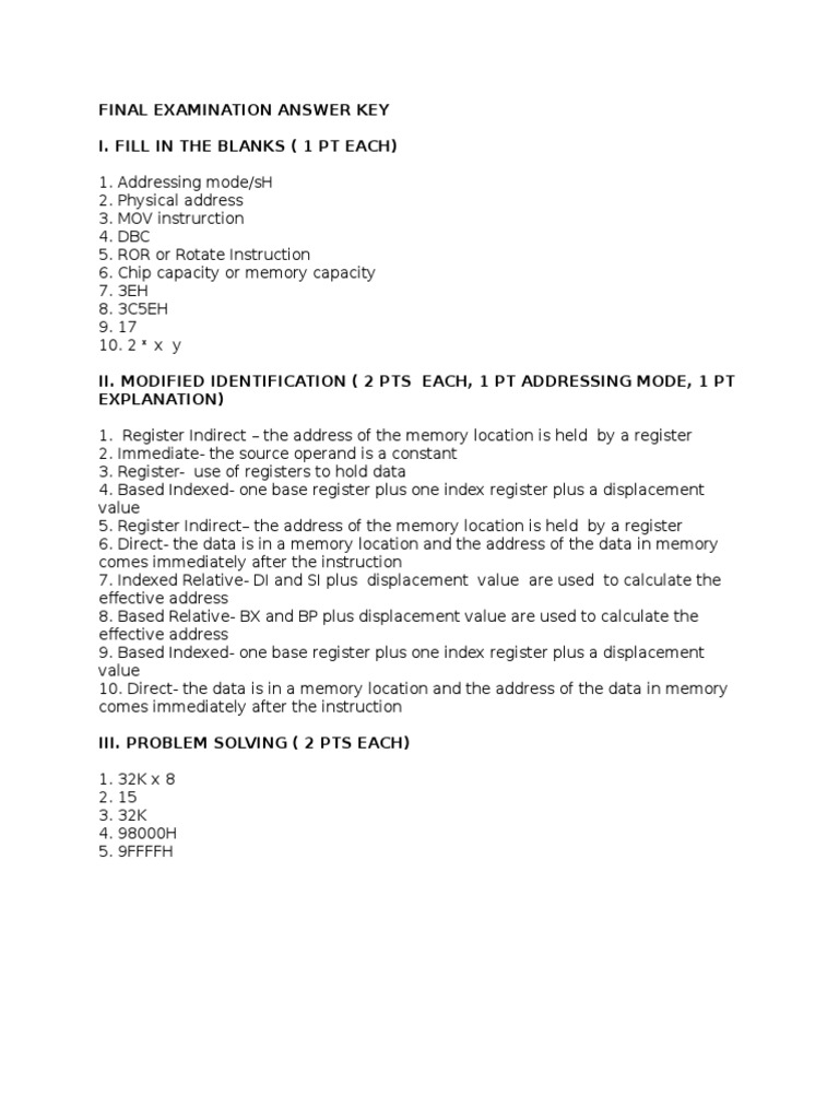 Computer Architecture Exam Key | PDF