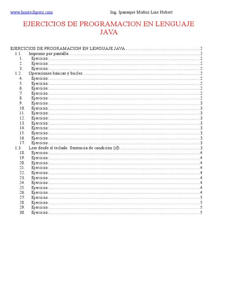 Ejercicios Java para Principiantes | PDF | Java (lenguaje de ...