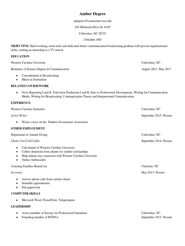 Communication Broadcasting Internship Resume | PDF