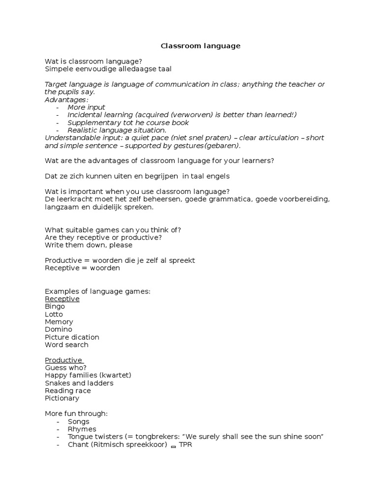 Classroom Language for Teachers | PDF