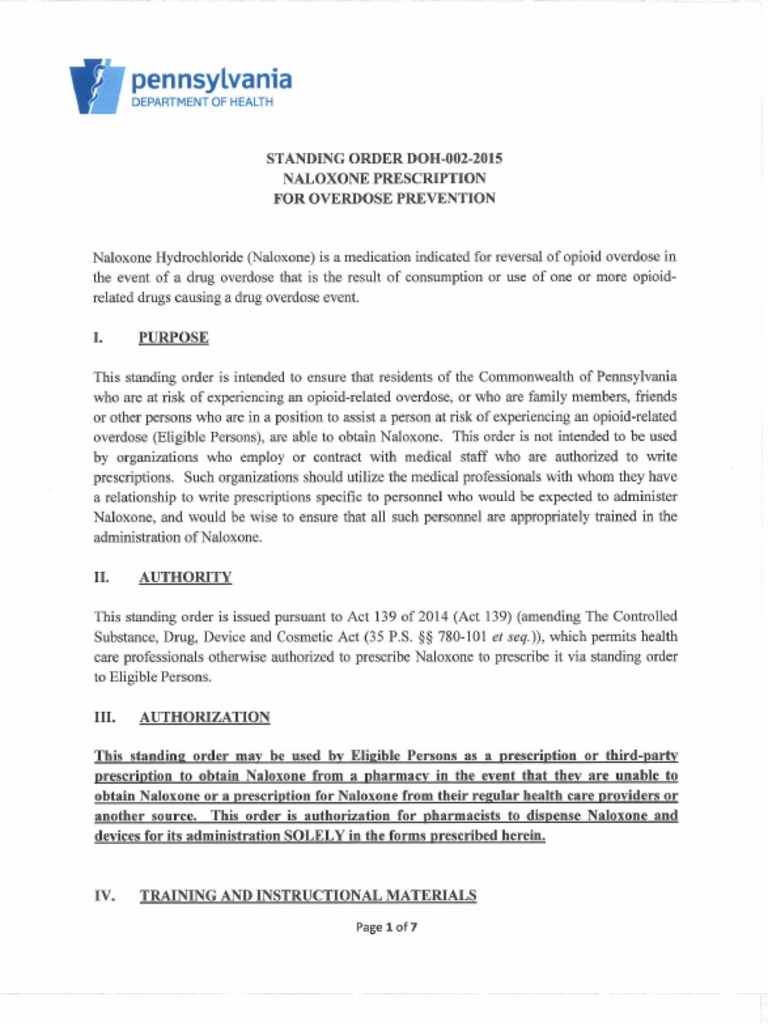 Naloxone Standing Order