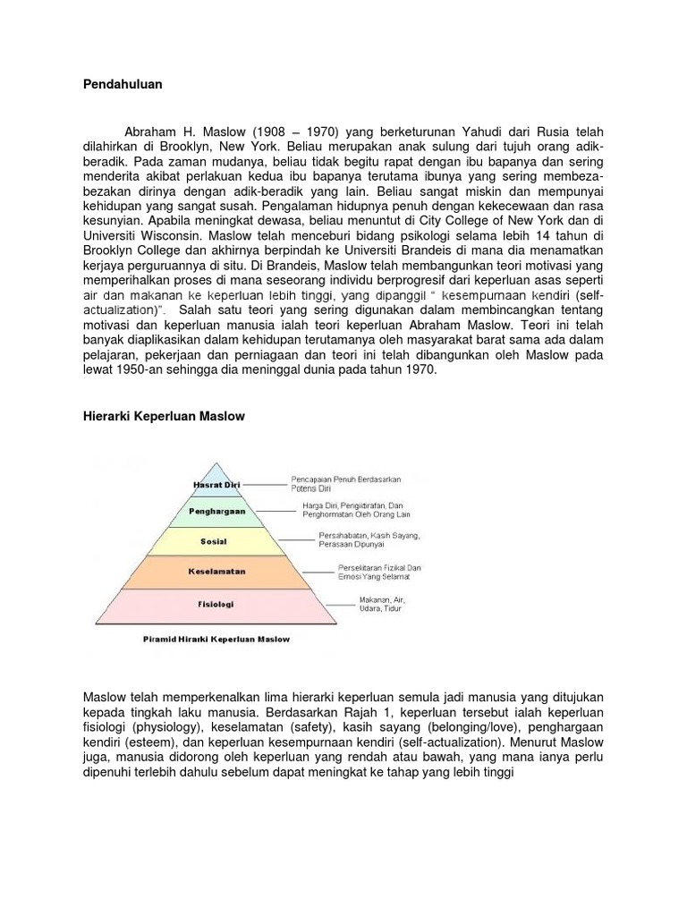 Mini Paper For Teori Hierarki Maslow Pdf