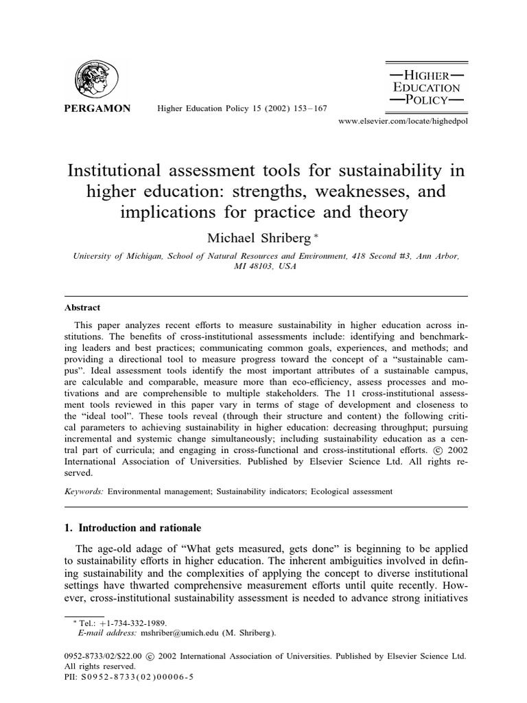 Sustainability Assessment Tools in Higher Ed | PDF | Sustainability ...