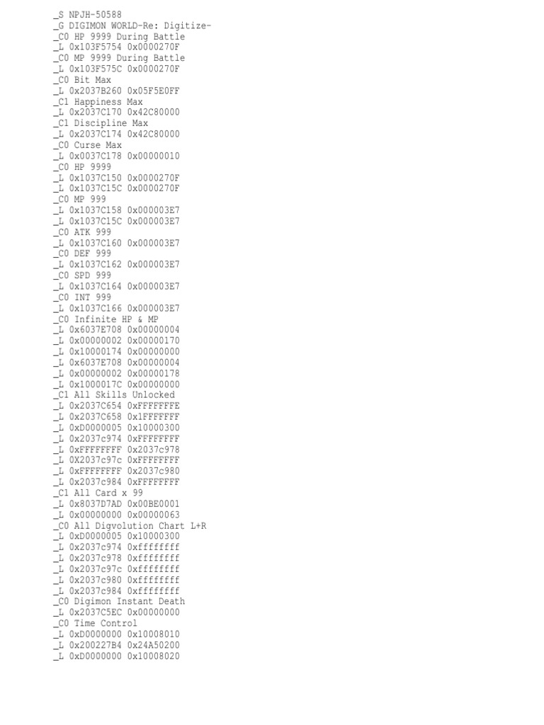 Cwcheat Digimon Re Digitize