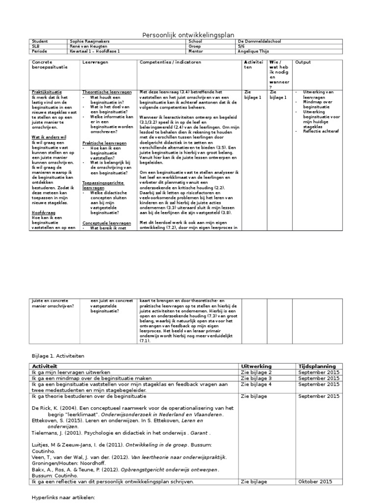 Persoonlijk Ontwikkelingsplan September 2015