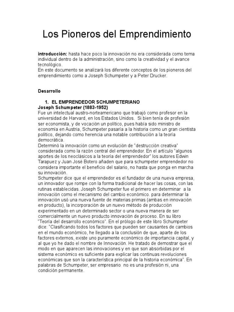 Los Pioneros Del Emprendimiento Schumpeter y Druker