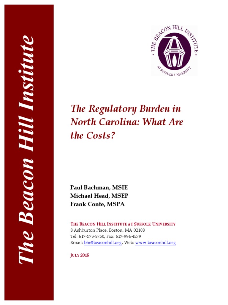 The Regulatory Burden in North Carolina What Are The Costs? PDF