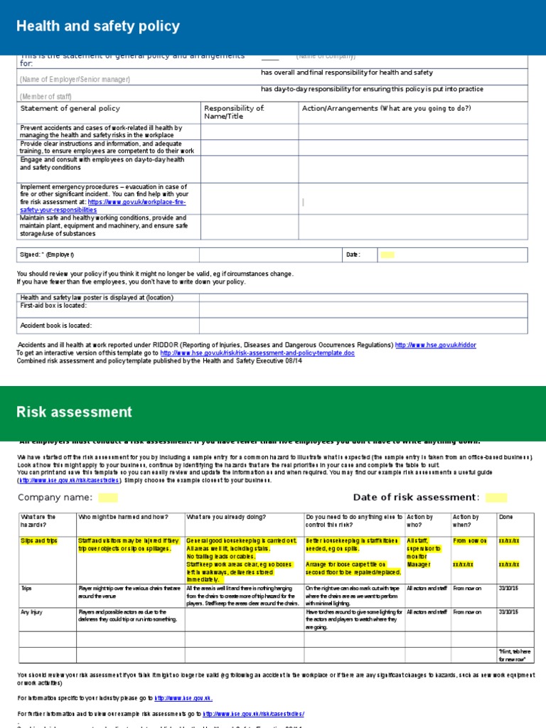 Site-Specific Risk Assessment Template | PDF | Occupational Safety And ...