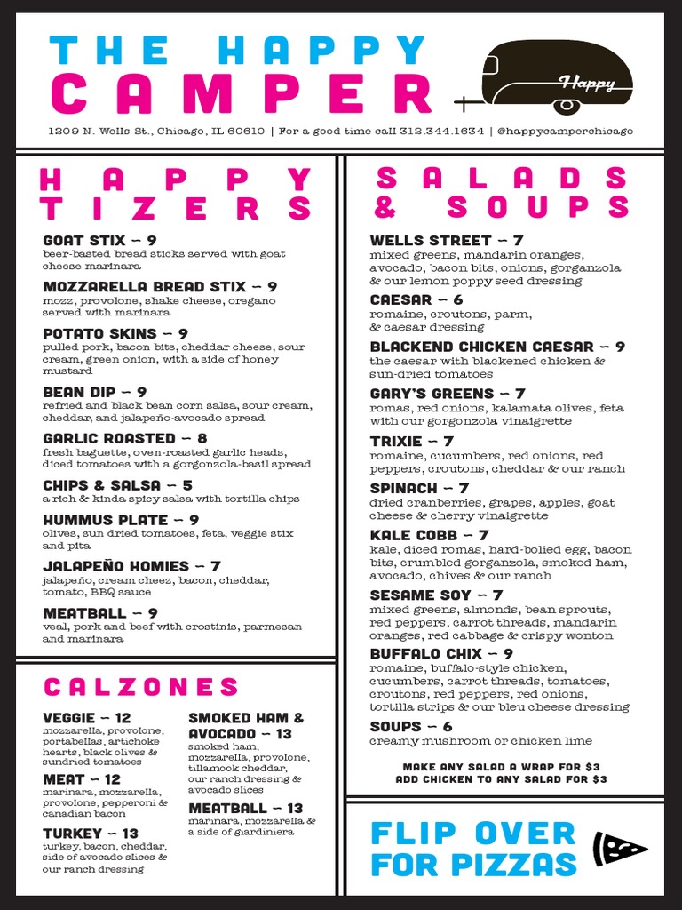 Happy Camper Menu PDF Salad Food And Drink