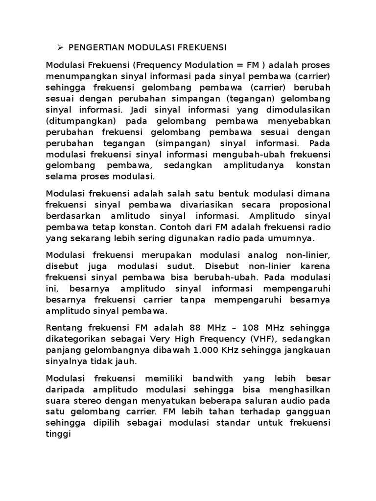 Pengertian Modulasi Frekuensi | PDF