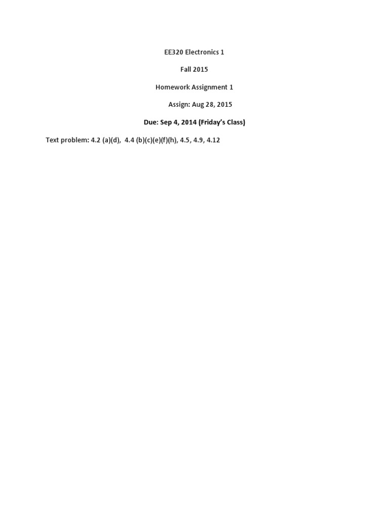 EE320 Fall 2015 Homework Assignment 1 | PDF | Homework | Academia