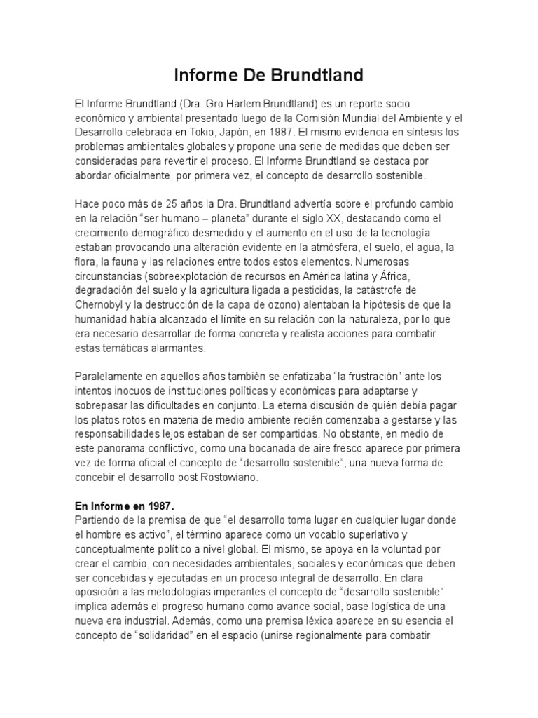 Informe Brundtland y Desarrollo Sostenible | PDF | Desarrollo ...