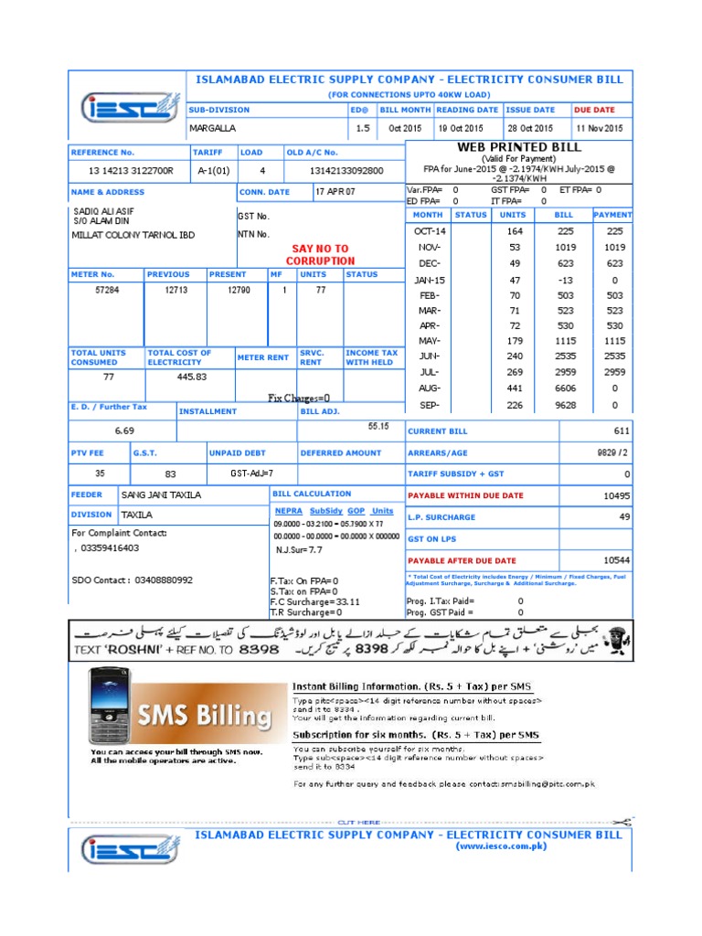 IESCO Online Consumer Bill | PDF