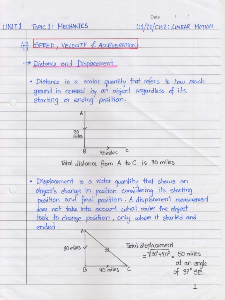 Unit 1 Notes Linear Motion PDF