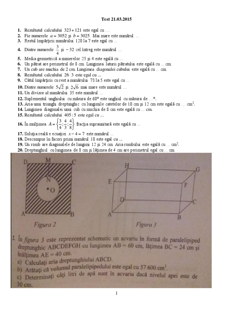 Test Matematica Cls 8 | PDF