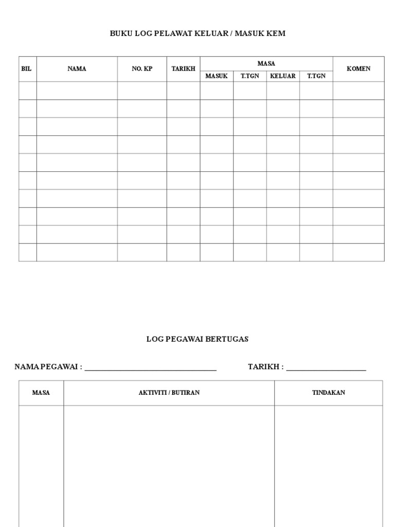 Contoh Buku Log Untuk Merekod Surat Masuk