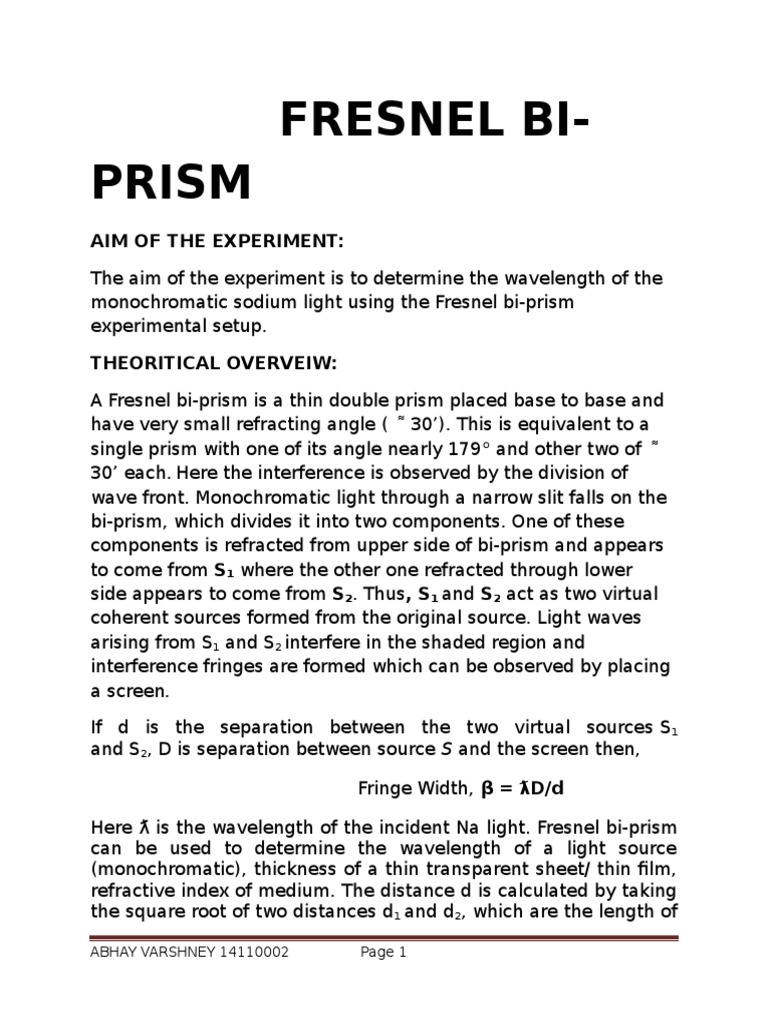 Fresnel Bi Prism Pdf Interference Wave Propagation Wavelength