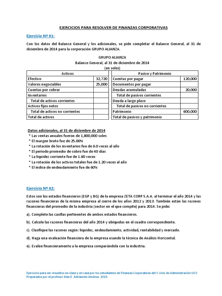 Ejercicios Resueltos de Finanzas Corporativas | PDF | Compartir ...