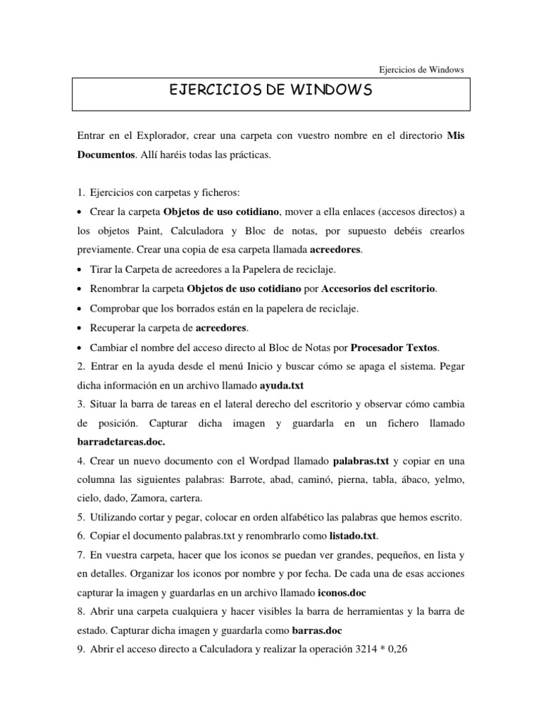 Ejercicios de Windows | PDF | Archivo de computadora | Microsoft Windows