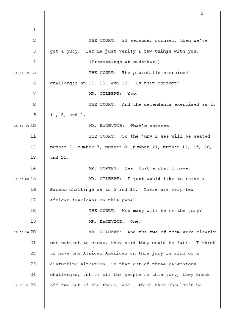 Batson Challenge Transcript in Smith v. Jones PDF Batson V