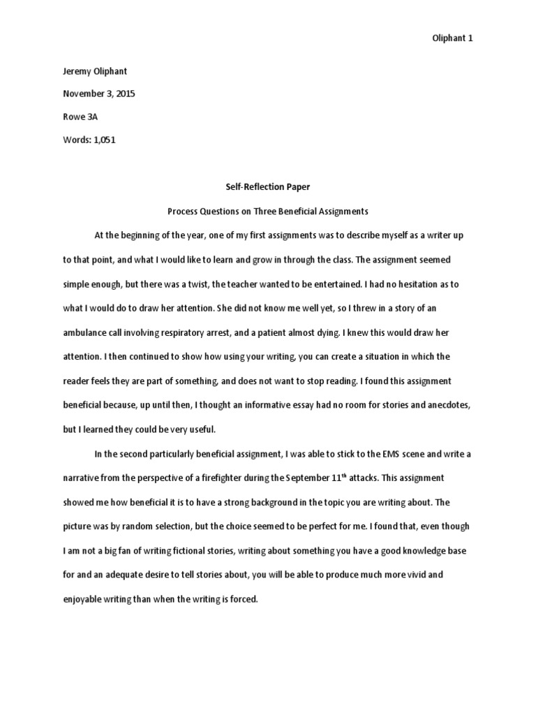 Self Reflection Paper Essays Narrative