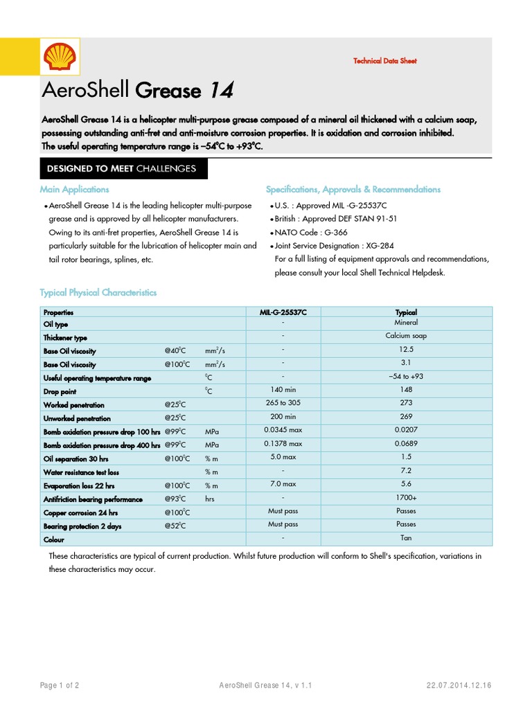 AeroShell Grease 14 TDS PDF Materials Chemistry